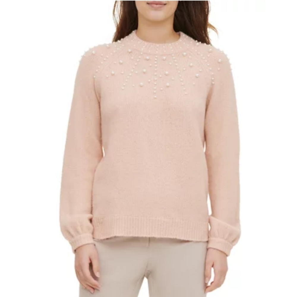 Calvin Klein Pearl-Embellished Pink Sweater